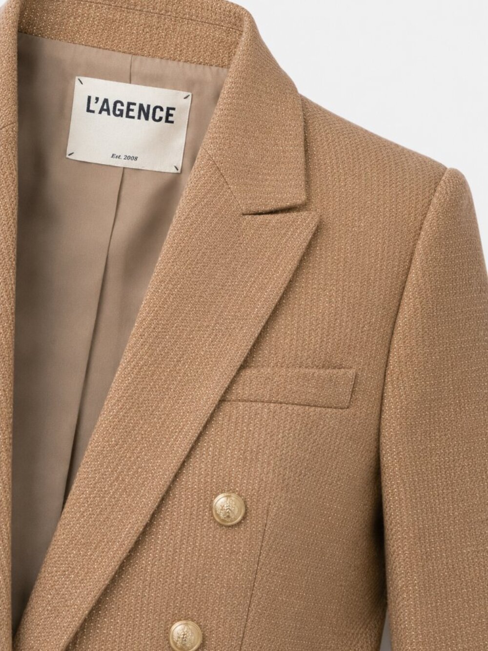 NWT L'AGENCE BROOKE CROPPED BLAZER IN METALLIC GOLD & LATTE BROWN - Picture 5 of 6